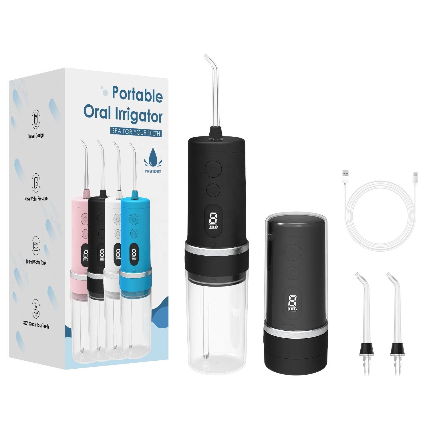 Cordless Rechargeable Portable Plastic for with 4 Nozzles IPX7 Waterproof for Home Hotel Travel & Dental Care