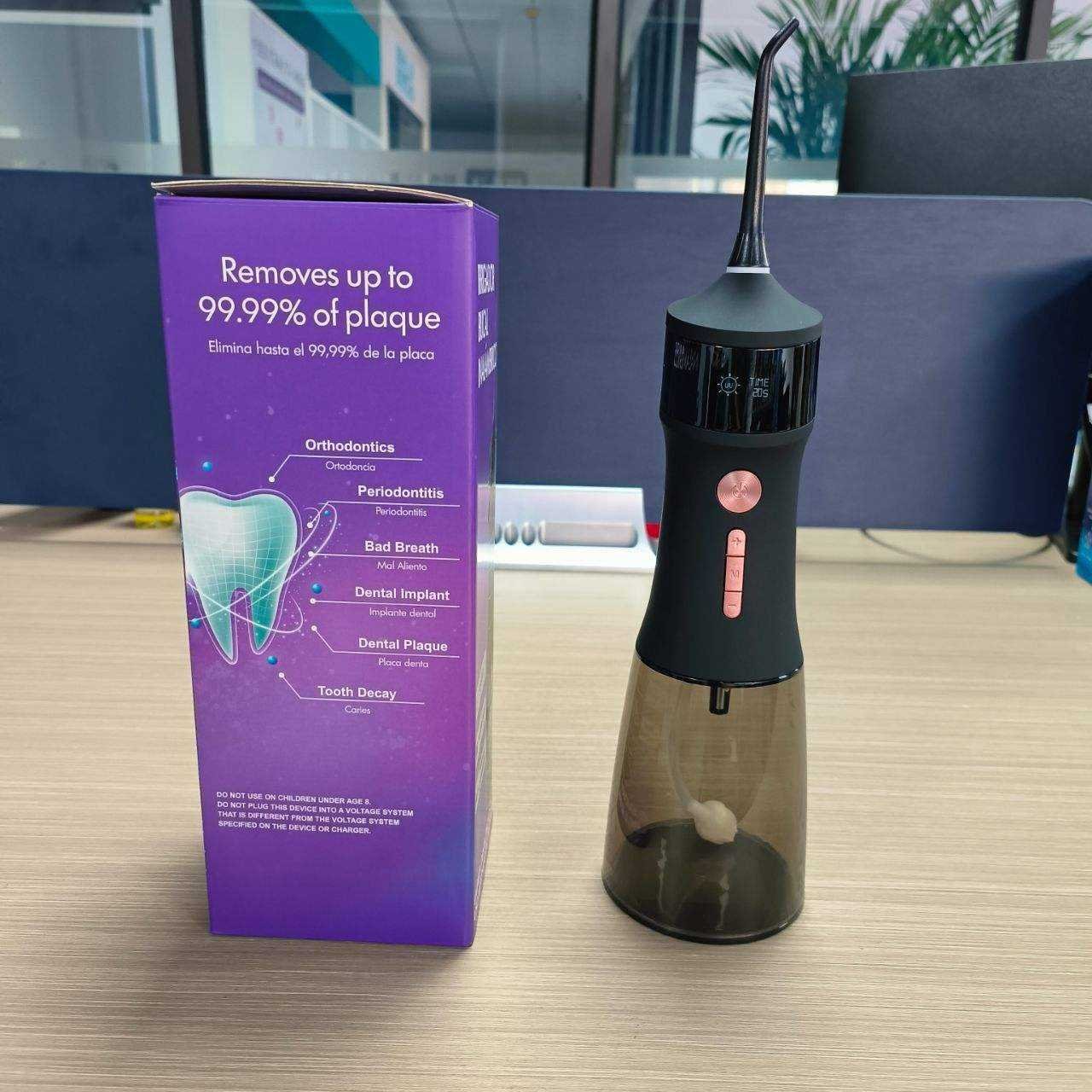 LP211 335mL Cordless Electric Portable IPX7 Waterproof Plastic Handheld Water Flosser 3 Pressure Levels Battery Operated Oral