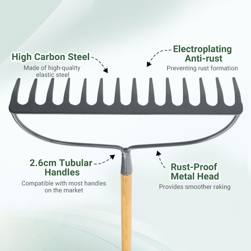 One99 14-Tine Curved Garden Rake Heavy-Duty Tool for Efficient Lawn Care Leaf Cleanup Durable Yard Maintenance