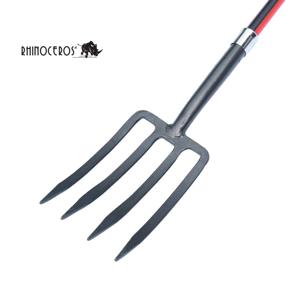 High Quality Wholesale Garden Tools Solid Ergo Fiberglass Long Handle 4-Tines Carbon Steel Bedding Farm Digging Fork