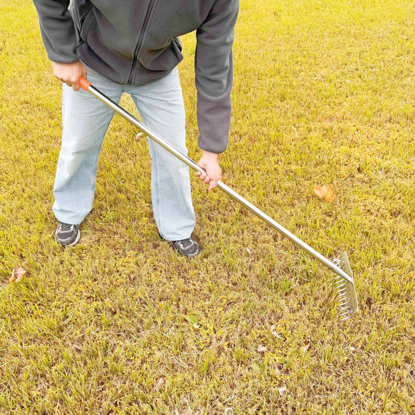 Stainless Steel Long Handle Rake for Cleaning Lawns Levelling Soil in Garden and Patio Light Weighted and Ergonomic Design