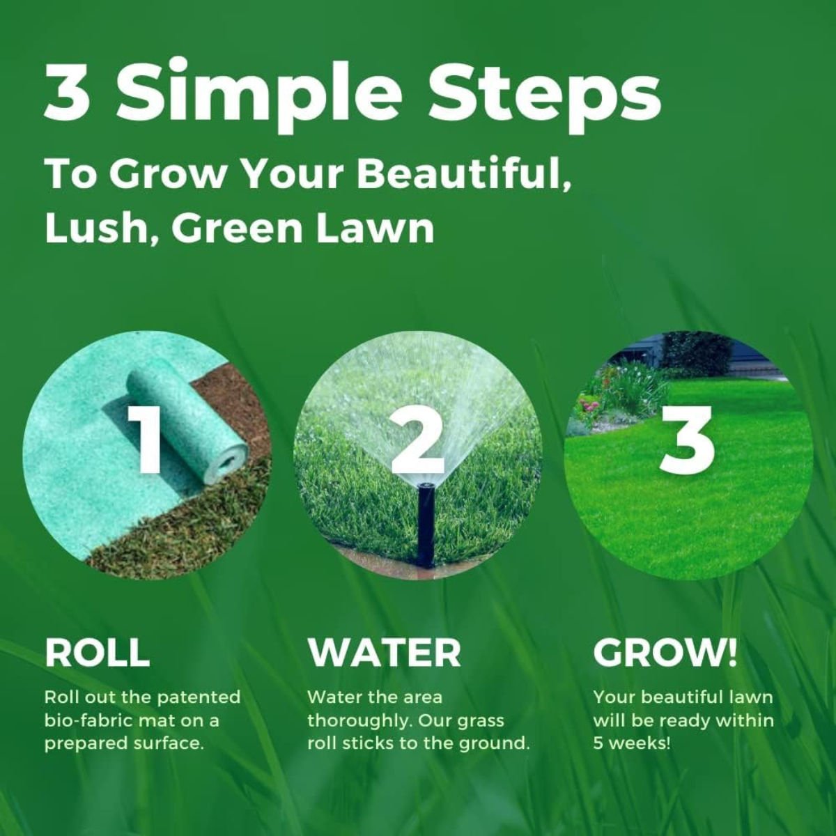 Growtrax Biodegradable 50 Sq Ft Quick Fix Roll Year Green Grass Mat for Garden Dog Patches Shade Just Flower Pots Planters