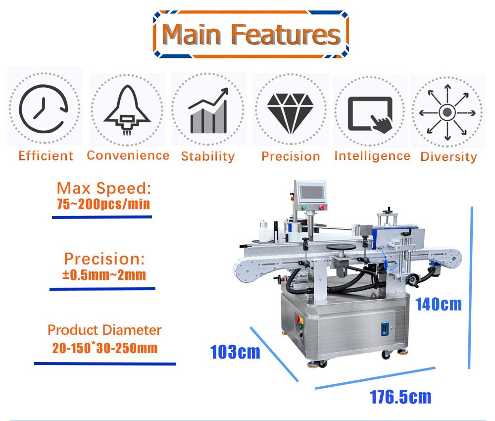 High Speed Automatic Labeling Machine for Cylindrical Products, Round Bottle Labeler
