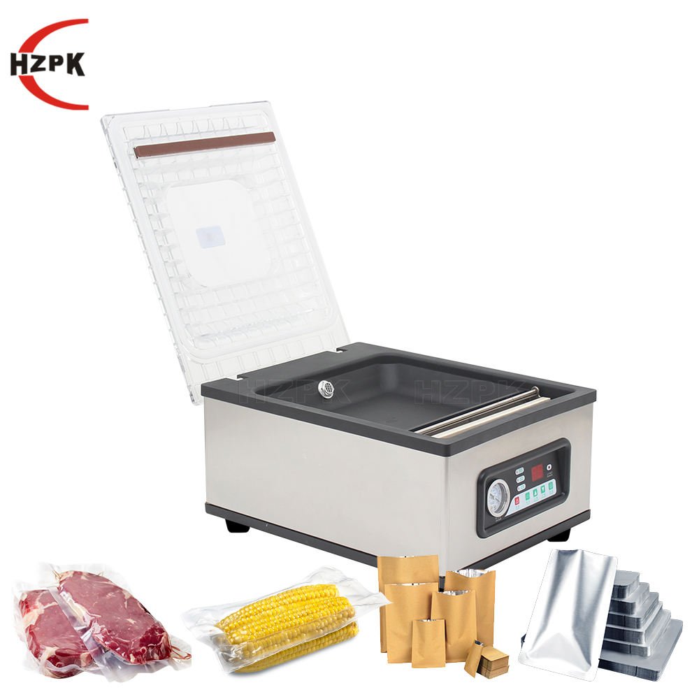 HZPK DZ-260D Tabletop Single Chamber Vacuum Sealing Machine with Heat Seal for Household Use Food Meat Packaging
