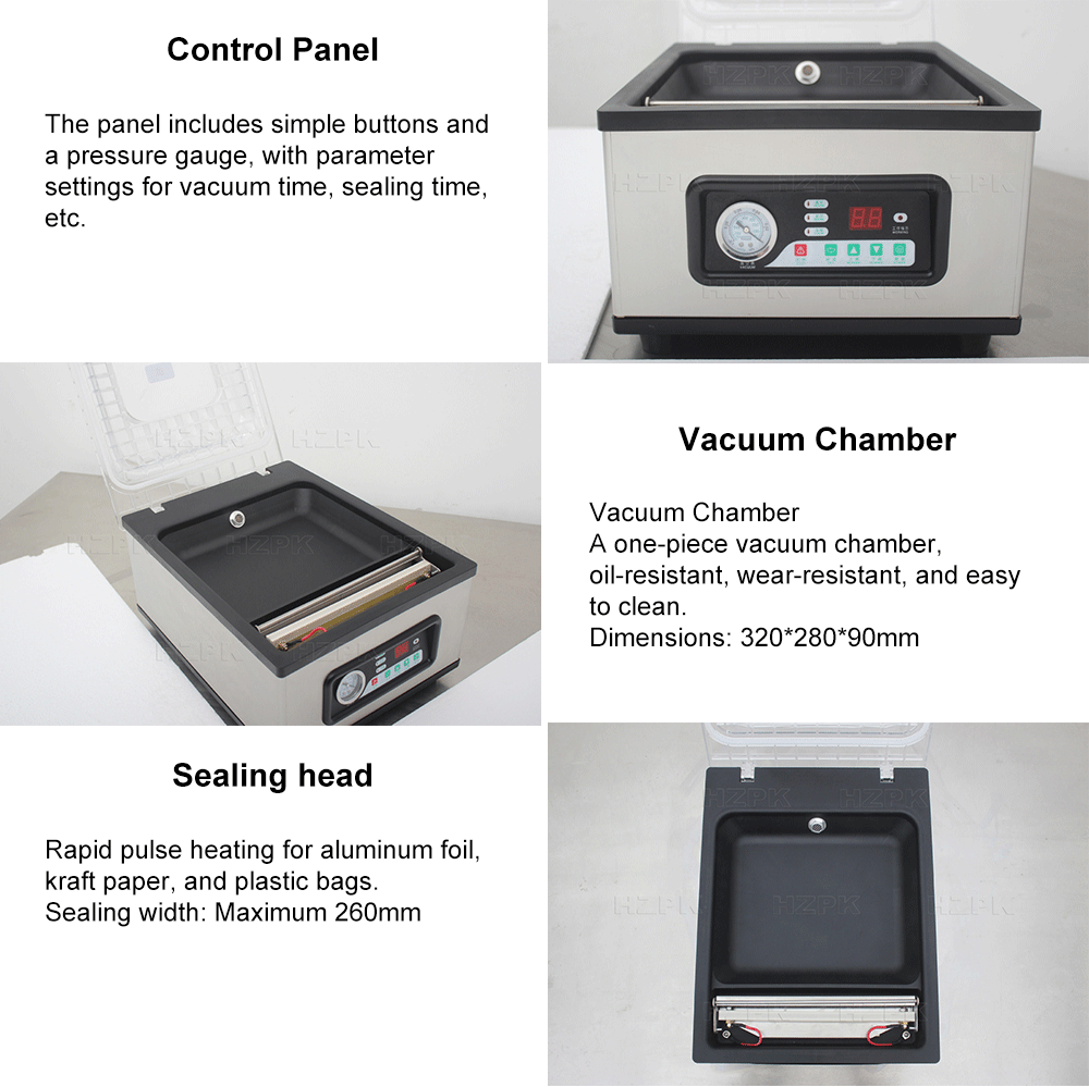 HZPK DZ-260D Household Hot Vacuum Sealer Single Chamber for Aluminum Foil Bag and Kraft Paper Bag Food Packaging Vacuum Sealer