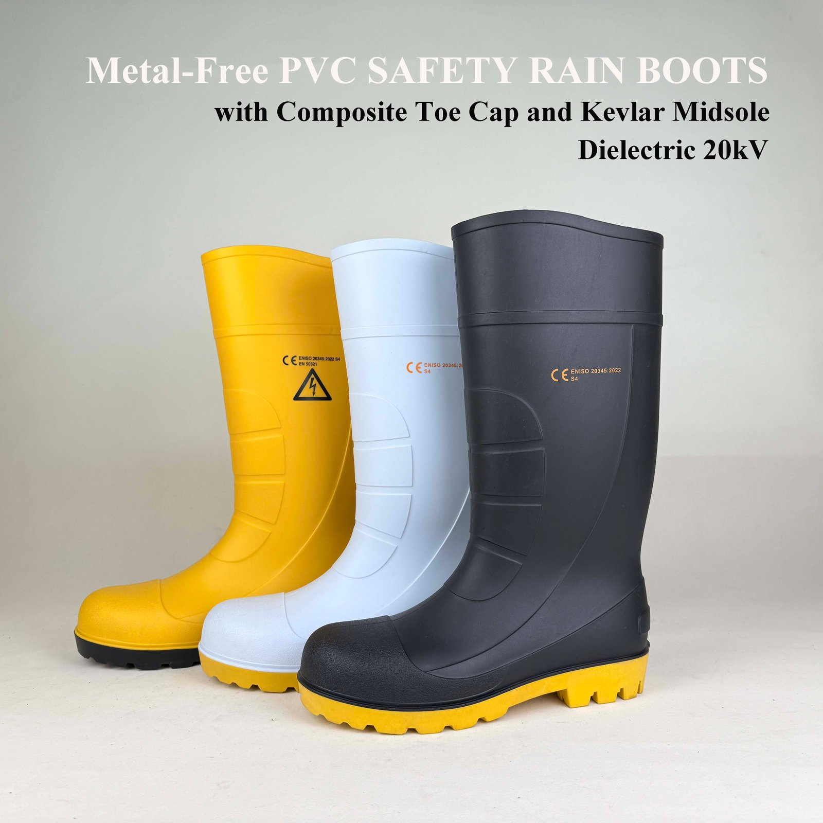 New Arrival Composite Toe Black Waterproof Safety Footwear Lightweight Knee-high Work Metal-free PVC SAFETY RAIN BOOTS