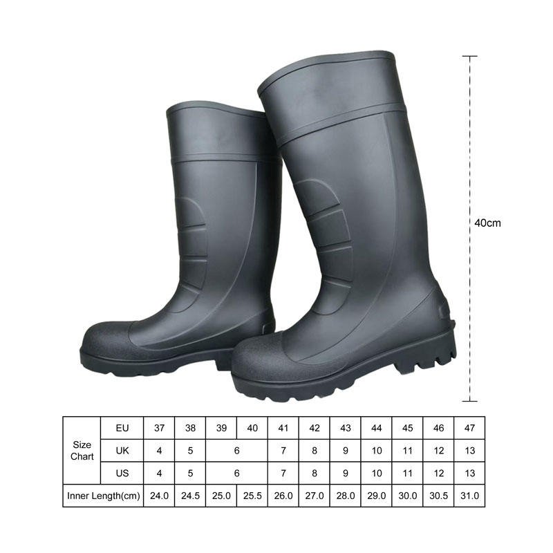 New Arrival Composite Toe Black Waterproof Safety Footwear Lightweight Knee-high Work Metal-free PVC SAFETY RAIN BOOTS