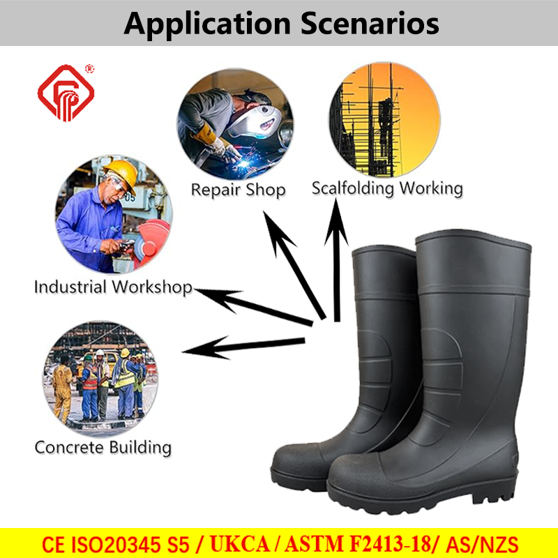 New Arrival Composite Toe Black Waterproof Safety Footwear Lightweight Knee-high Work Metal-free PVC SAFETY RAIN BOOTS