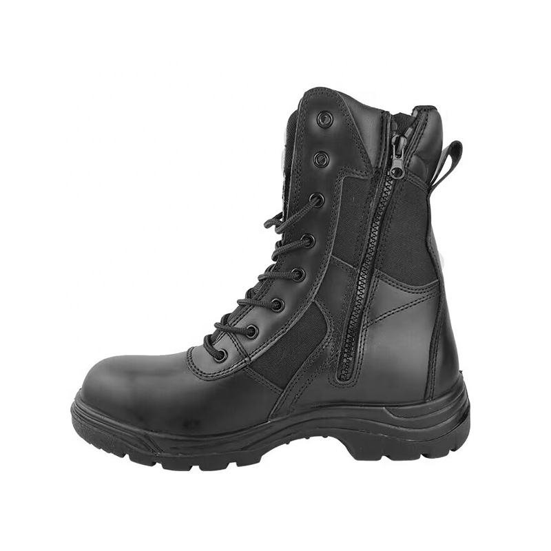 Steel Toe Security Tactical Shoes with Zipper for Man Lace- up Desert Breathable Outdoor Hiking Grain Leather Work Boots