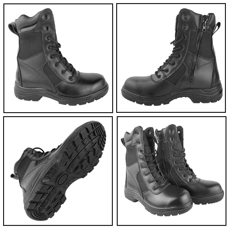 Steel Toe Security Tactical Shoes with Zipper for Man Lace- up Desert Breathable Outdoor Hiking Grain Leather Work Boots