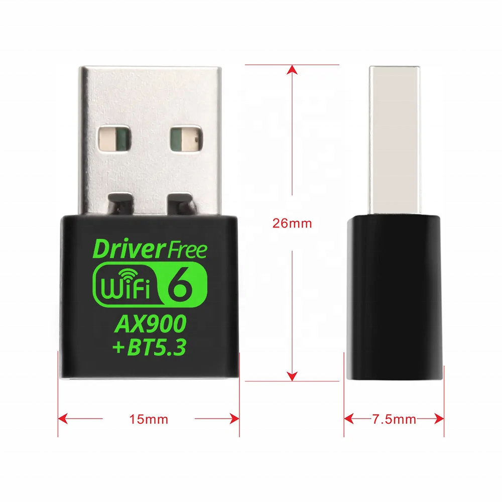 Plug and Play USB WIFI 6 Dongle AX900 Wireless Network Card 900Mbps USB2.0 Wifi 6 and BT5.3 Adapter 2 in One Combo Dongle