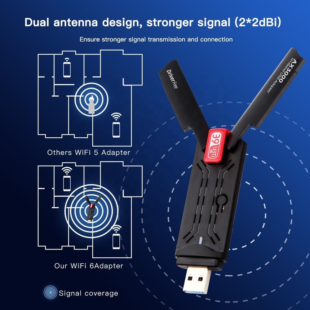 Plug and Play Wireless Network Card AX3000 Dual Band WiFI 6 USB WiFi Adapter Support WPA3 Driver Free 3000 Mbps Wifi Usb Dongle