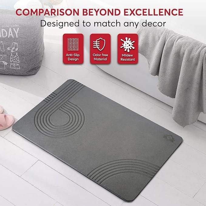 Non-Slip Stone Bath Mat Engraved Diatom Bathroom Bath Mat Stone Quick Dry