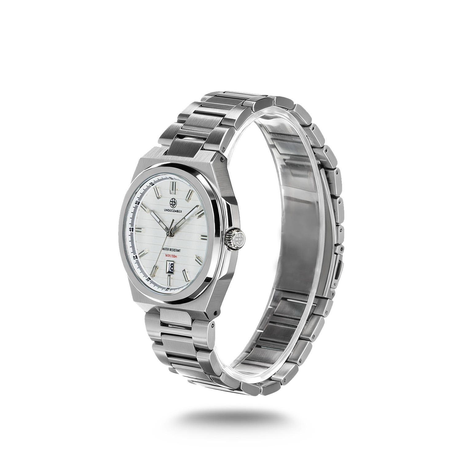 Undecember ODM/OEM Men's Etched Dial Quartz Watch 304 Stainless Steel 5 ATM Water Resistant Watch with Date Function