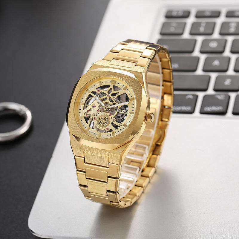 BESTWIN 983-1 Fashion Men's Quartz Watch Alloy Case Hollow Design Butterfly Buckle Wristwatch Live Streaming Hot Sale