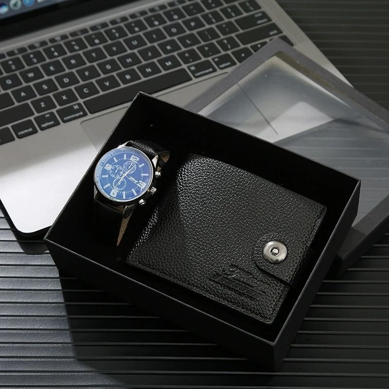 Fancy & Yc M2302 Gifts Men's 2PCS Set Exquisite Packaging Quartz Watch+Belt / Wallet Creative Simple Combination Watch Gift Box