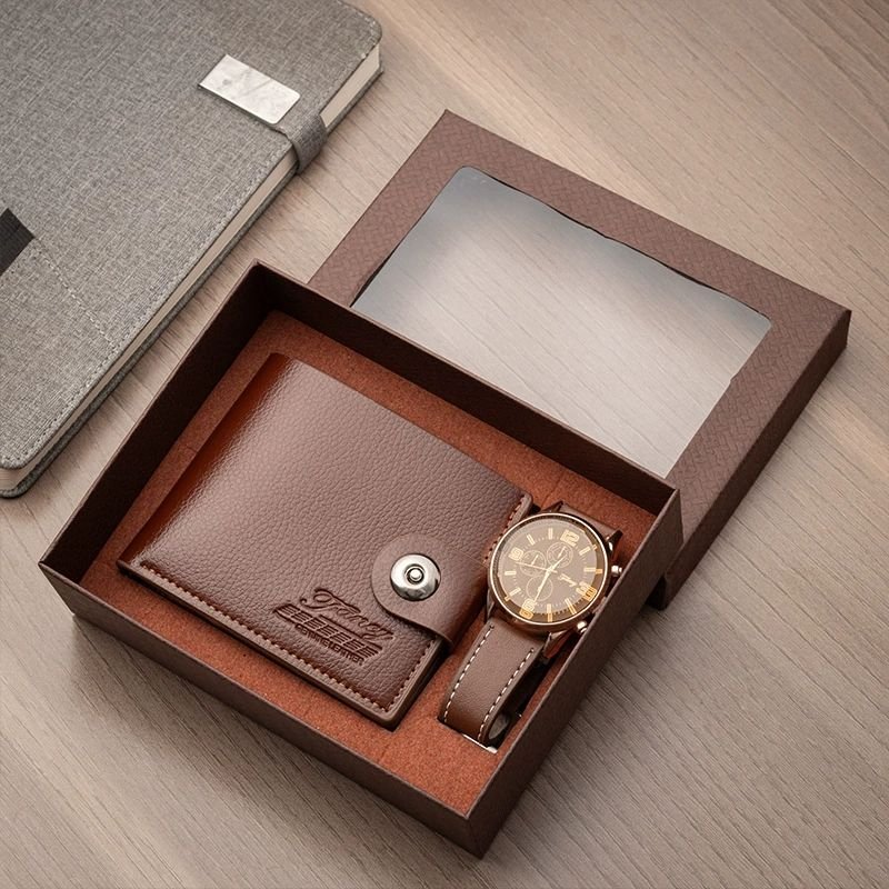 Fancy & Yc M2302 Hot Selling 2PC/set Fashion Quartz Wristwatch + Wallet / Watch + Strap Men Business Gift for Father Husband