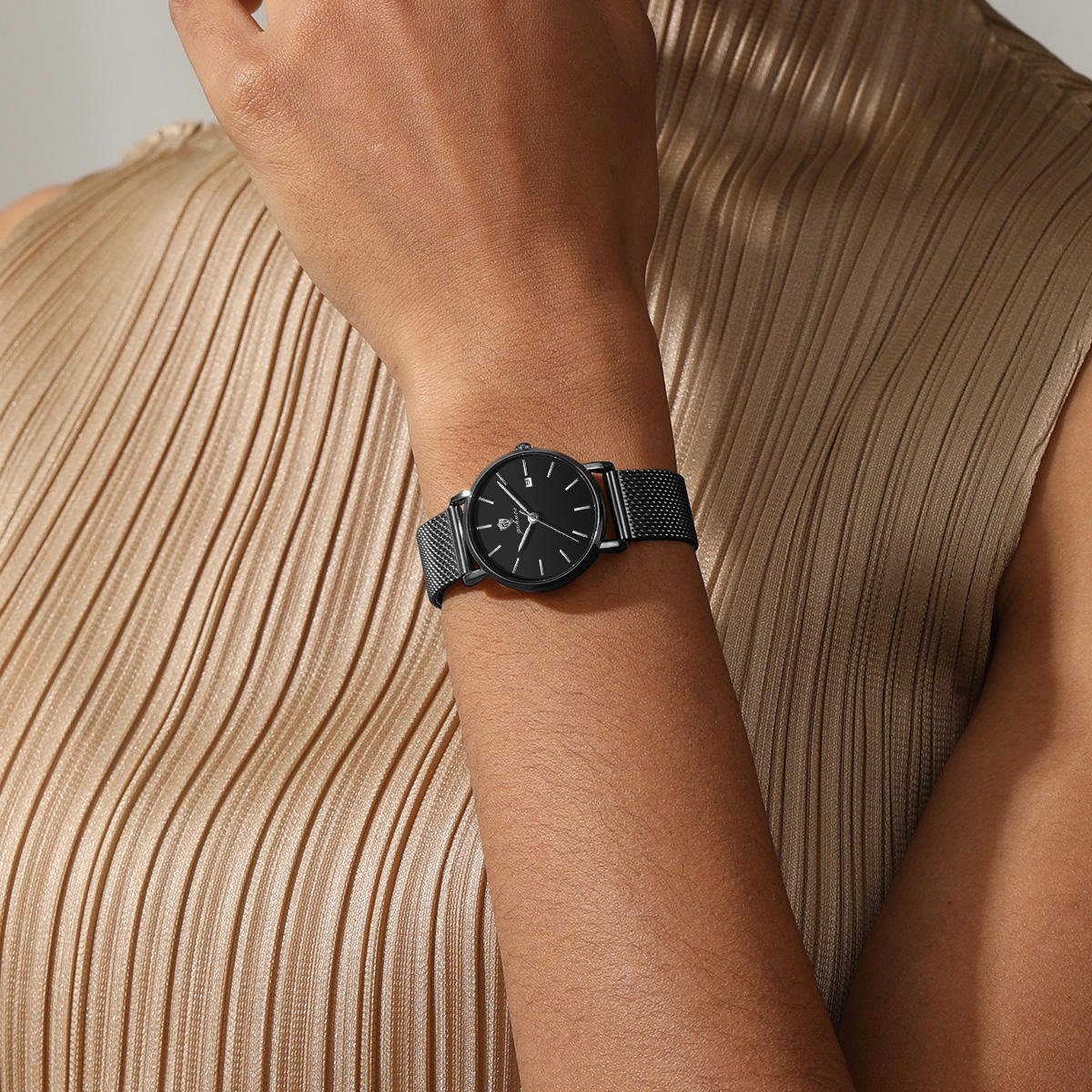 Gohuos 7821 Simple Design Lady Fashion Stainless Steel Strap Watches Luxury 30M Waterproof Quartz Women Auto Date Wristwatch