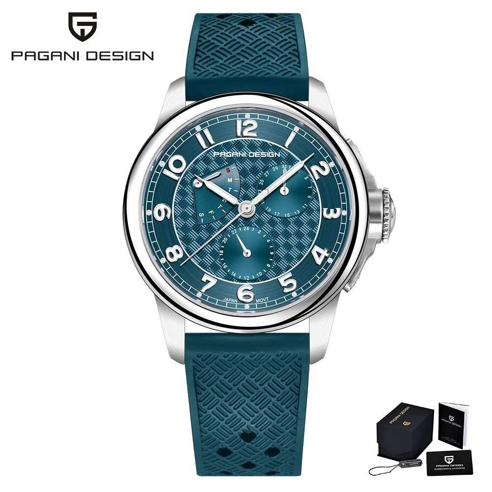 Pagani Design Men's Sport Watch 40mm Quartz Stainless Steel Sapphire Crystal Calendar 24 Hours 100M Waterproof Leather