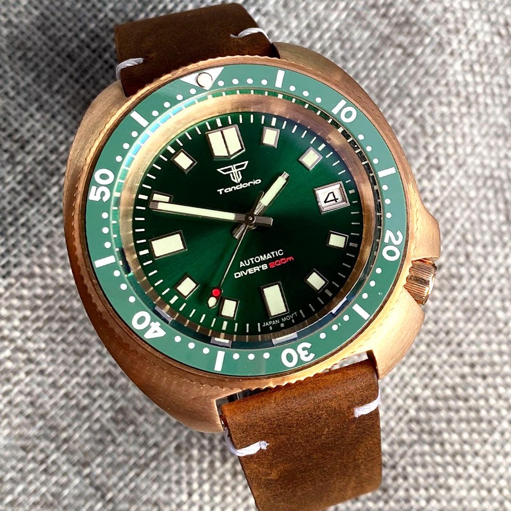 Diving 20Bar Real CUSN8 Bronze Case Mechanical Watch for Men Turtle NH35A Wristwatch Sunburst Green Sports Watches Montre Homme