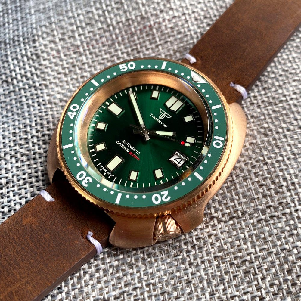 Diving 20Bar Real CUSN8 Bronze Case Mechanical Watch for Men Turtle NH35A Wristwatch Sunburst Green Sports Watches Montre Homme