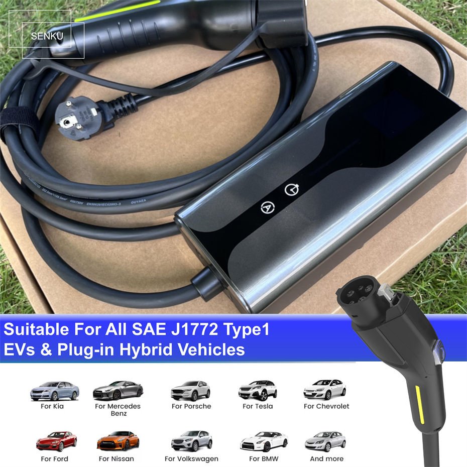 Electric Vehicle 16A Current Switchable Portable EVSE Sae J1772 Type 1 EV Charger for Toyota Nissan Electric Cars