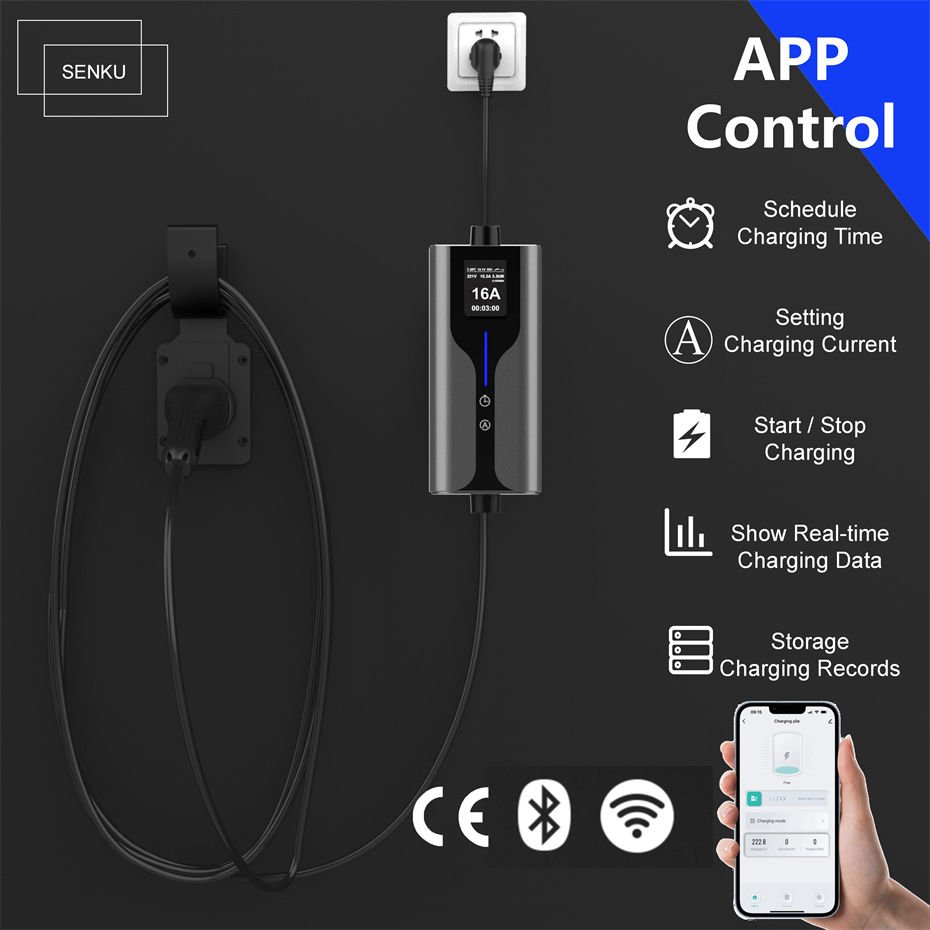 Electric Vehicle 16A Current Switchable Portable EVSE Sae J1772 Type 1 EV Charger for Toyota Nissan Electric Cars