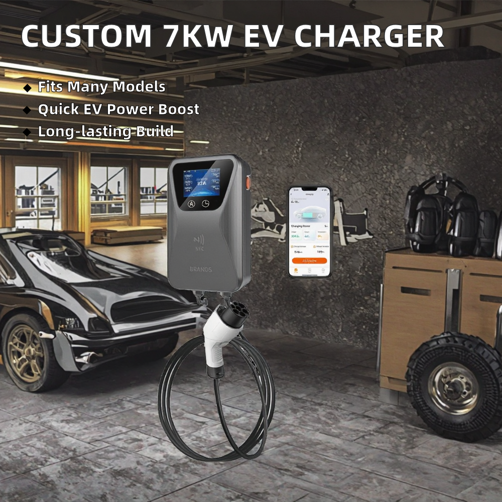 Custom App Logo New 7KW 16A Fast Charging 3-phase Black Wallbox BYD EV Charger Type2 GBT