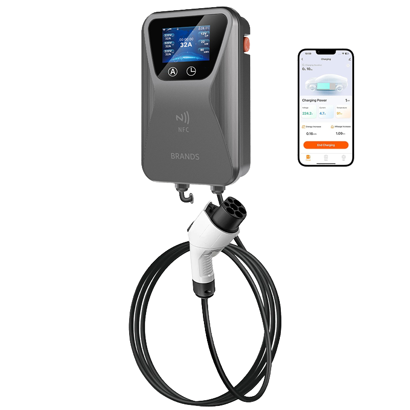 Custom App Logo New 7KW 16A Fast Charging 3-phase Black Wallbox BYD EV Charger Type2 GBT