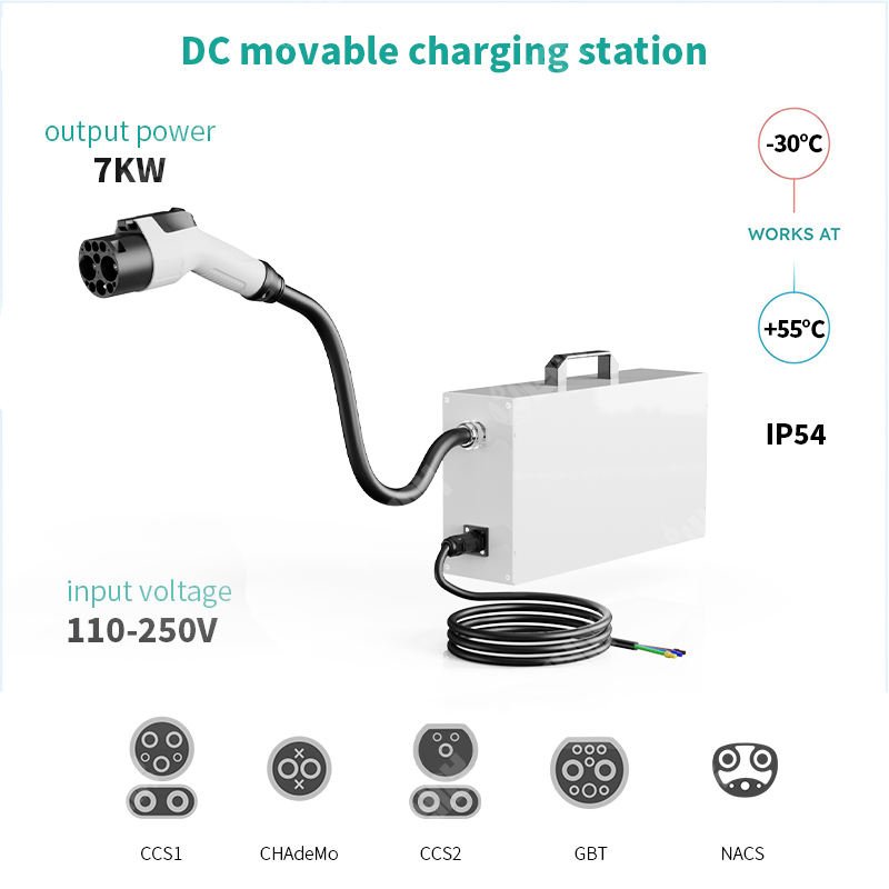 Olink Portable Outdoor Mobile Ev Charging Station CCS CHAdeMO NACS Ev Charger Charging Station 7KW Portable DC Charger