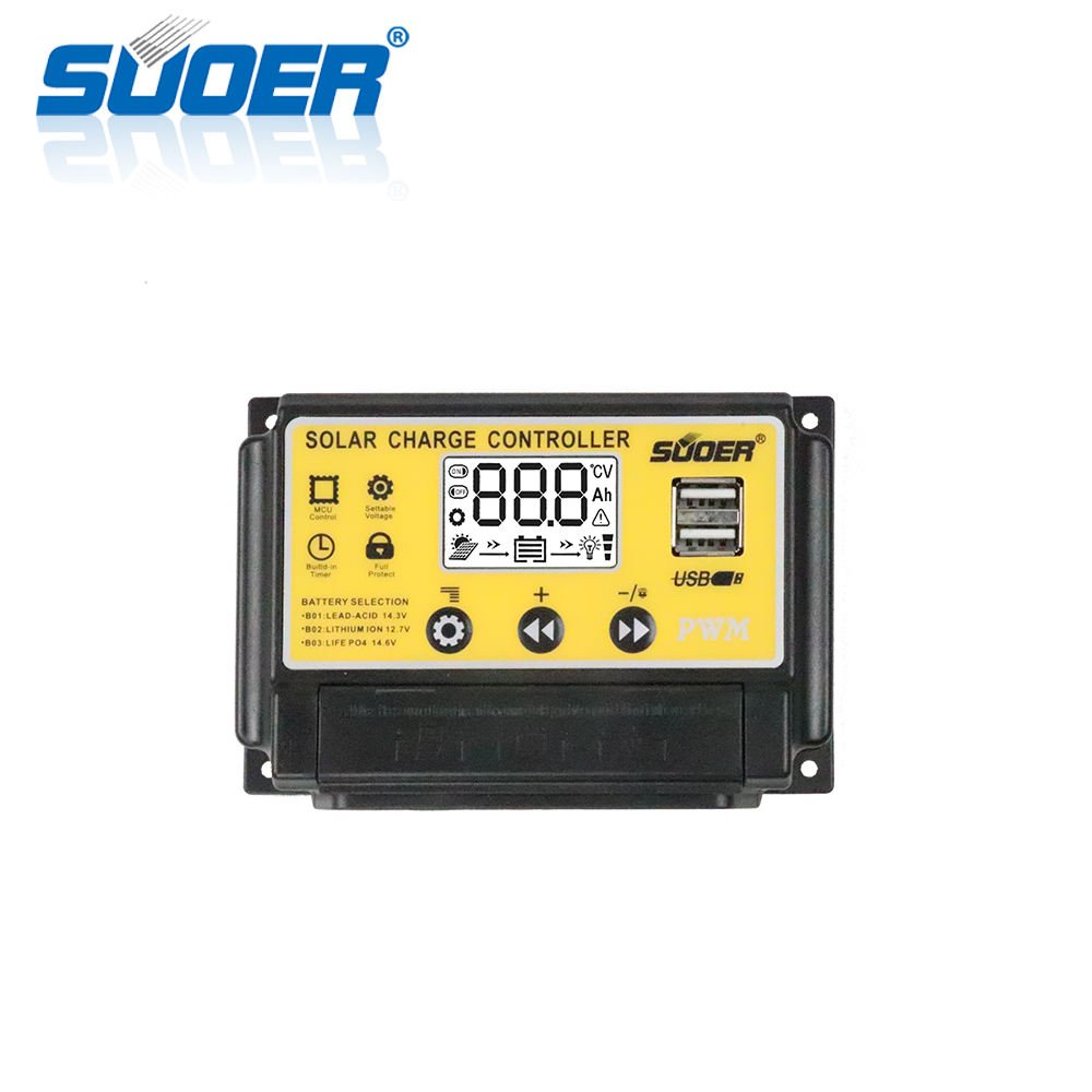 Suoer China Price 300W LCD 30A PWM Solar Charge Controller with Lighting Control