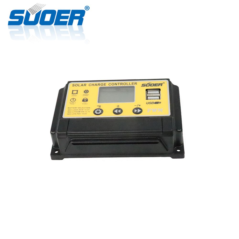 Suoer China Price 300W LCD 30A PWM Solar Charge Controller with Lighting Control
