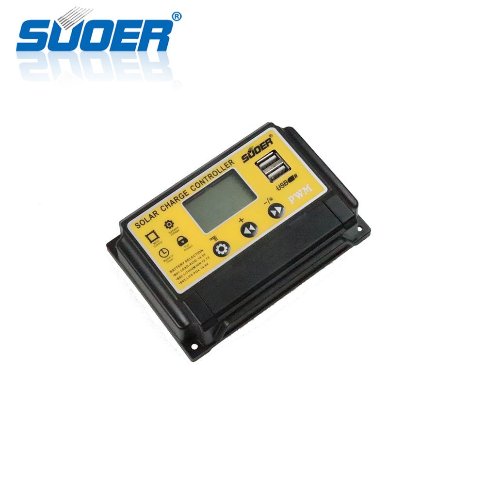 Suoer China Price 300W LCD 30A PWM Solar Charge Controller with Lighting Control