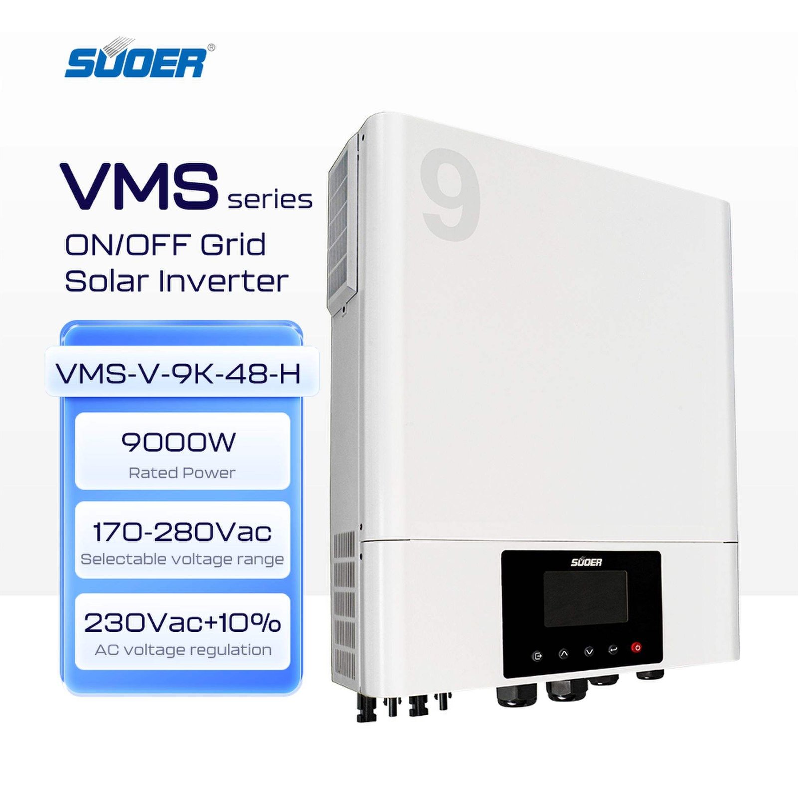 Smart 9KW MPPT Hybrid Solar Inverter 48VDC 120A Single Phase Pure Sine Wave WIFI Communication 98% Efficiency CE/ISO Certified
