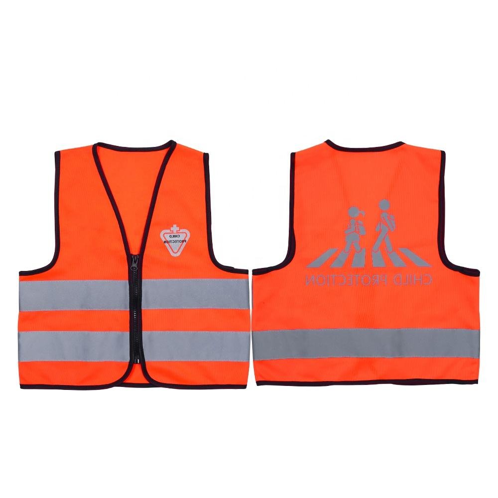 Customizable Reflective High Visibility Polyester Vest for Boys Girls Students in Class 2 Zipper Closure for School Child Safety