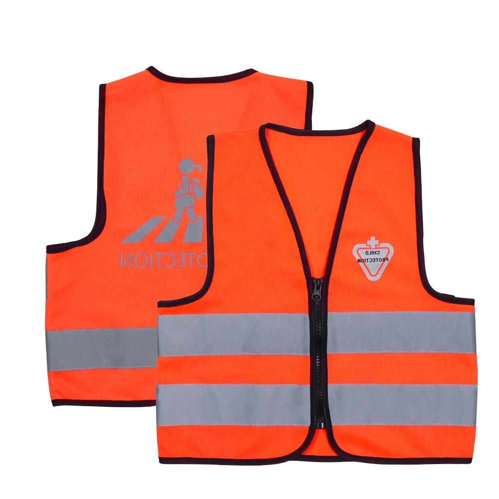 Customizable Reflective High Visibility Polyester Vest for Boys Girls Students in Class 2 Zipper Closure for School Child Safety