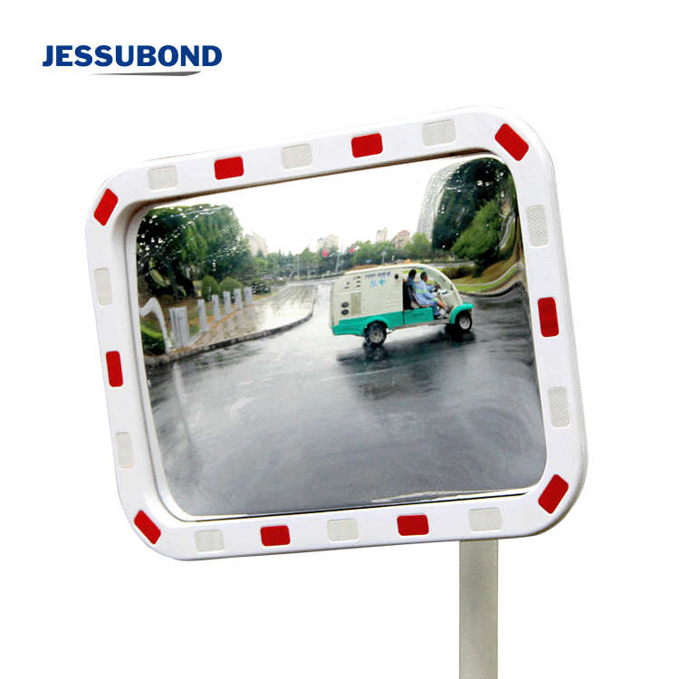 Outdoor Traffic Safety Mirror with Red & White Warning Edge, Vacuum Formed, Easy Pole Mounting