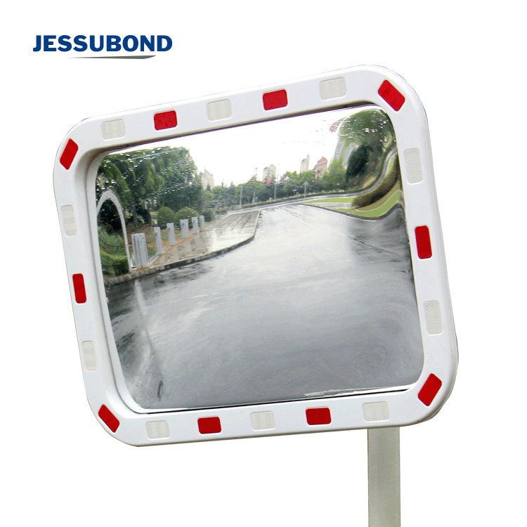 Outdoor Traffic Safety Mirror with Red & White Warning Edge, Vacuum Formed, Easy Pole Mounting