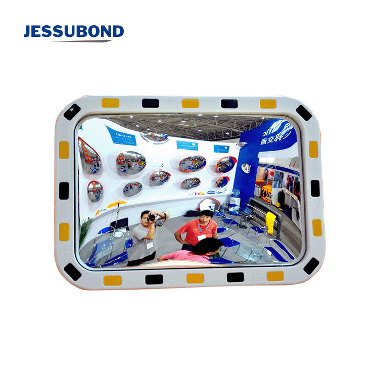 Outdoor Traffic Safety Mirror with Red & White Warning Edge, Vacuum Formed, Easy Pole Mounting