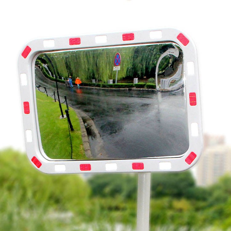 Wide View Convex Mirror with Red/White Reflective Border, Easy Pole Mounting