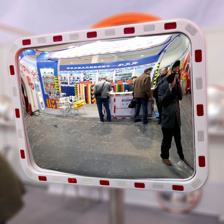 Wide View Convex Mirror with Red/White Reflective Border, Easy Pole Mounting