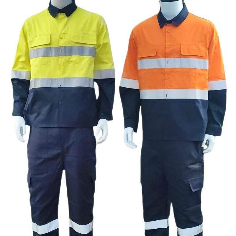 Custom Logo Cotton Work Shirt for Industrial Construction Road Traffic Coal Mechanic Hi Vis Reflective Safety for Security