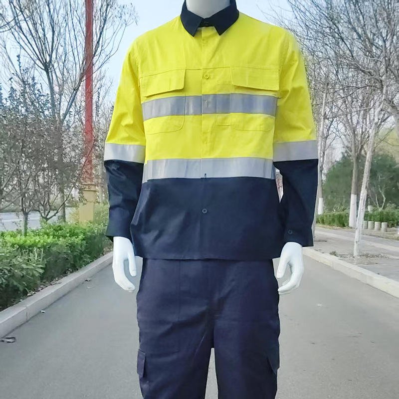 Custom Logo Cotton Work Shirt for Industrial Construction Road Traffic Coal Mechanic Hi Vis Reflective Safety for Security