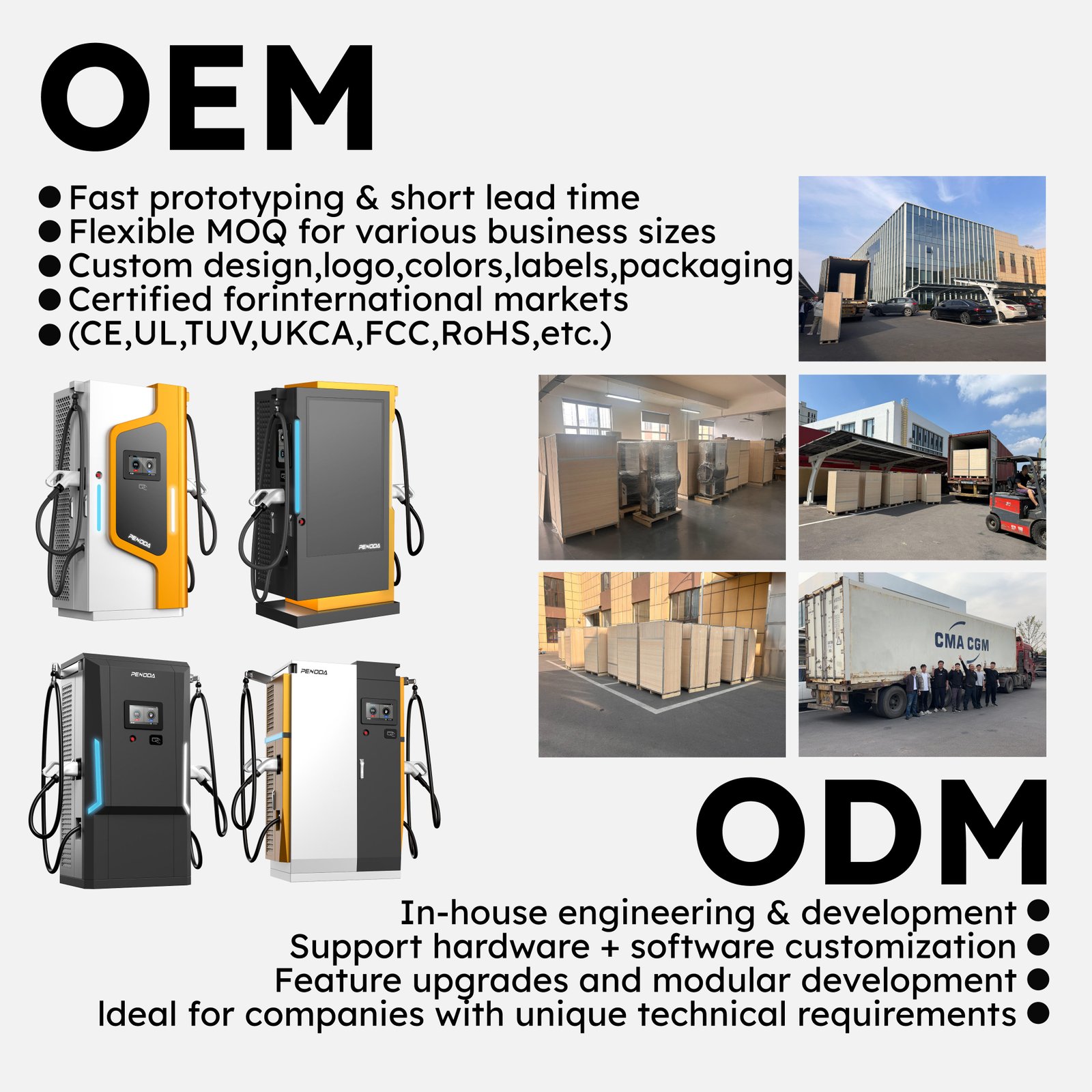 PENODA New 40-120kw Industrial DC Fast EV Charging Station with CCS/GBT Standards for Commercial Use