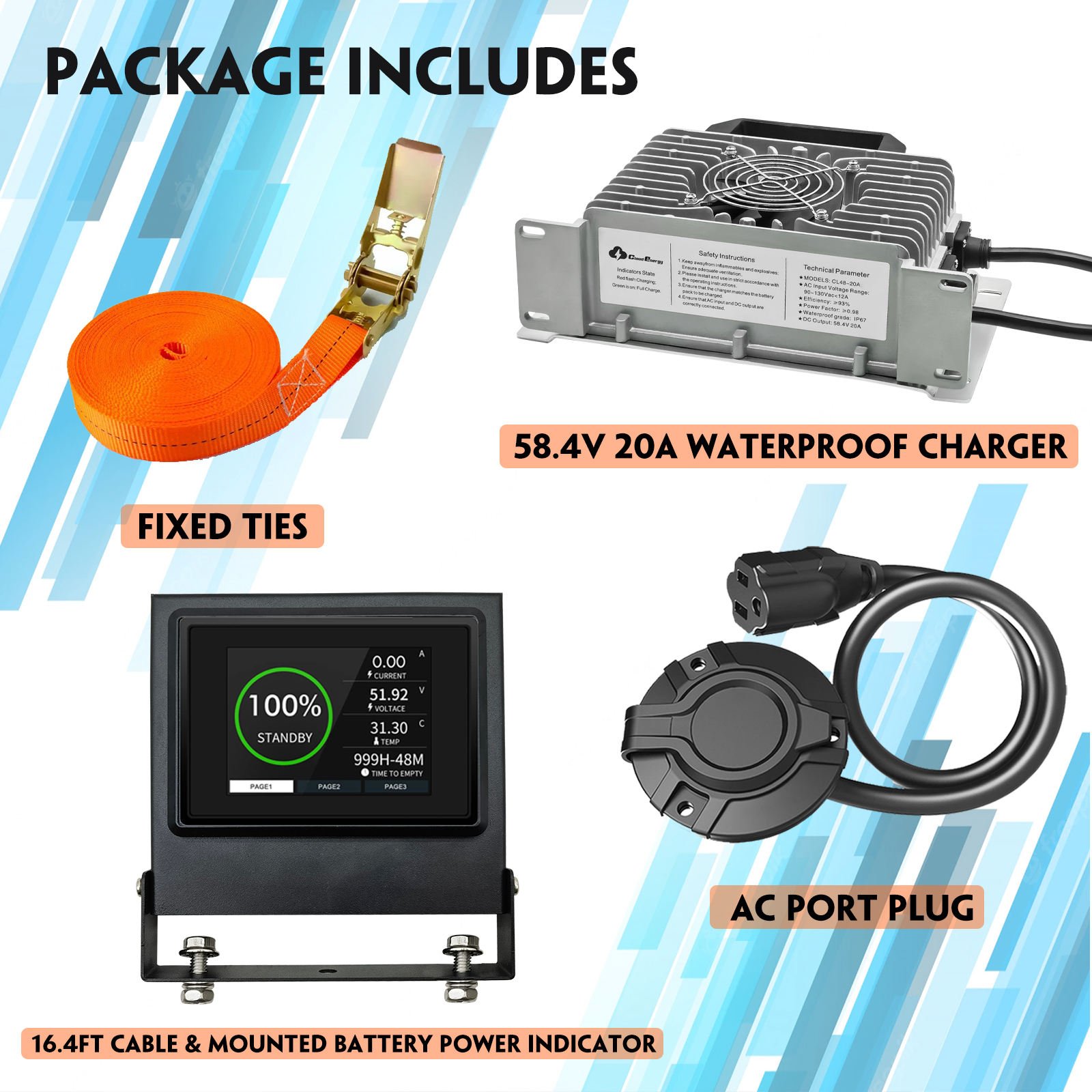 Cloudenergy 48V(51.2V) 105Ah LiFePO4 Lithium Golf Cart Battery Built-in 250A BMS,with Mobile APP(GFA48V-105AH With Charger)