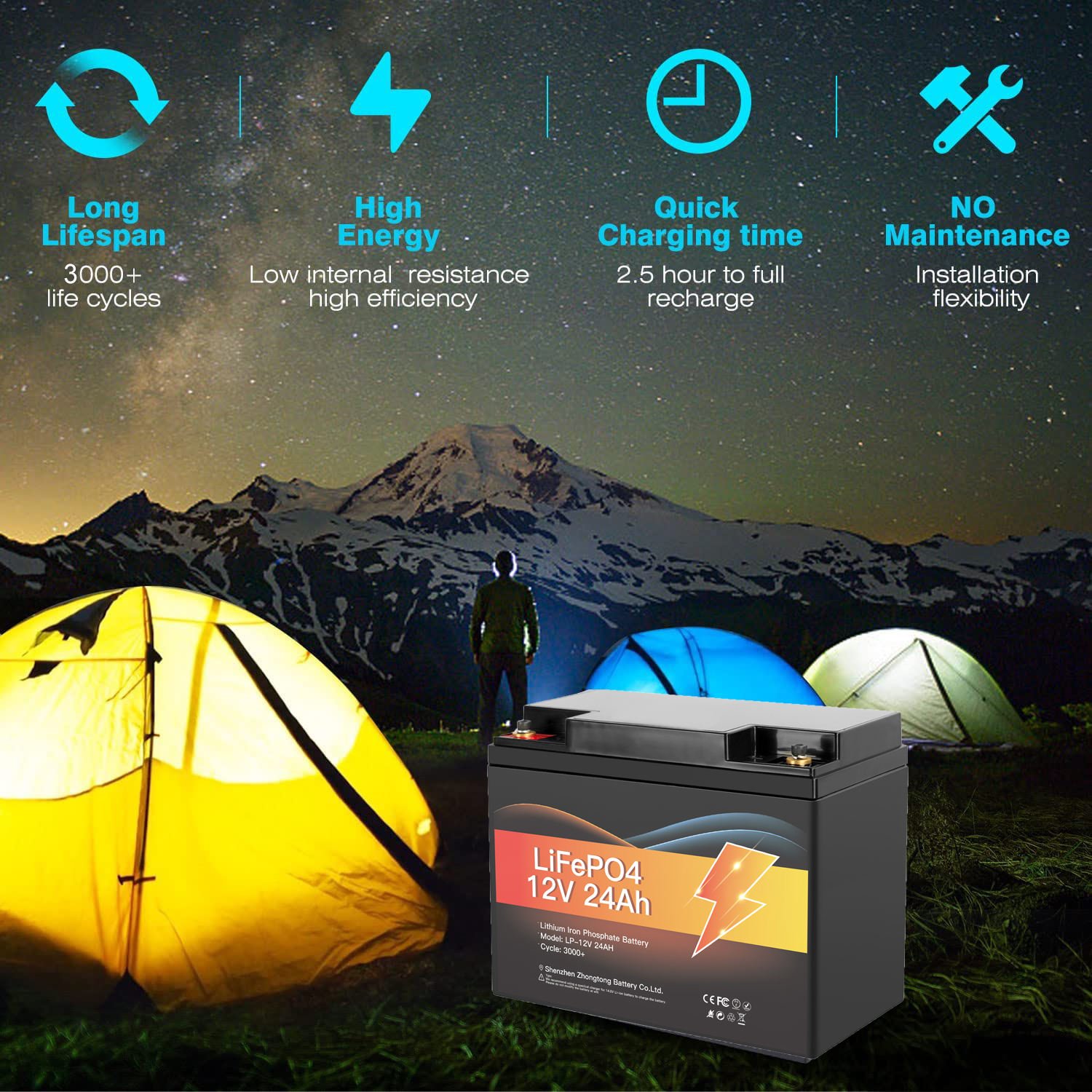 12.8V 24Ah Rechargeable LiFePO4 Lithium Iron Phosphate Battery 12V Solar Lithium Battery 12V LiFePO4 Battery Pack