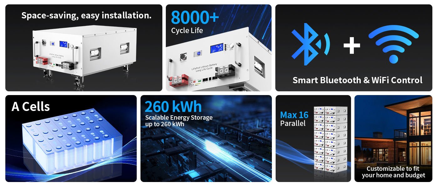 ZTGF 51.2V 200Ah 280Ah 300Ah Solar Lithium Battery 5kwh 10Kwh 15kwh Solar Home Energy Storage System 48v 280AH Lifepo4 Battery