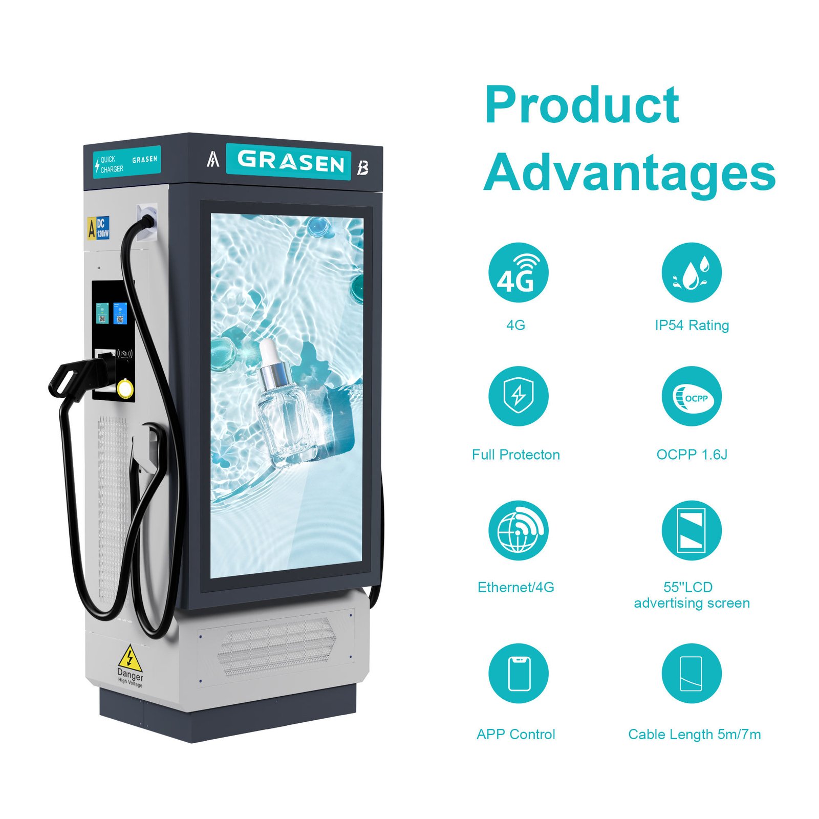 DC Smart Rapid Load Balancing Commercial 60KW/90KW/120KW Charging Station With Advertising Screen for Commercial