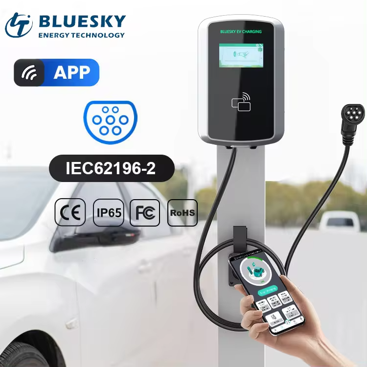 BLUESKY 220V Type 2 7kW CE/RoHS Certified Electric Vehicle Smart Home Commercial Use Charging Station 32Amp Wall-mounted 5m