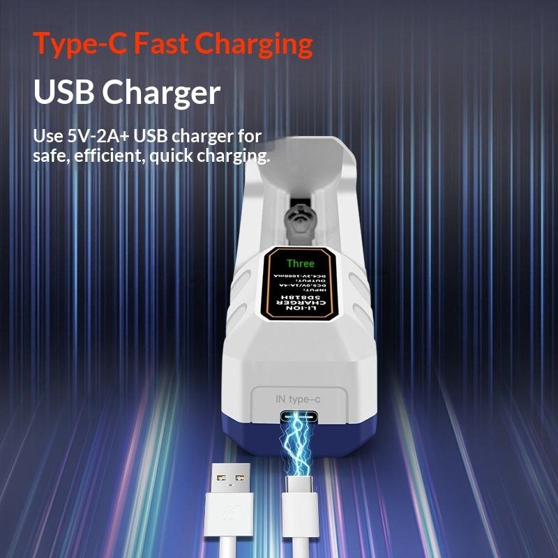 26800 Smart Charger 32650 32850 26650 18650 Lithium Battery USB Single Slot 4.2V DC 5.0 Input Model 5D818H LED Illumination